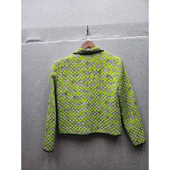 Maggy L Womens Quilted Silk Jacket Size 10 Zebra Print Green & White - Picture 4 of 4
